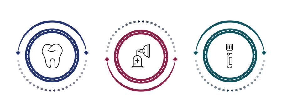 outline medical icons set - tooth, anesthesia, blood analysis. editable vector for web and mobile ui