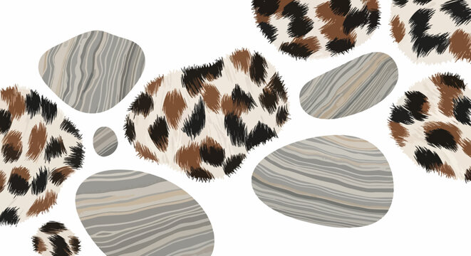Abstract Organic Shapes with Furry and Stone Textures on White Background