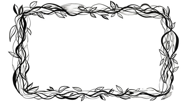 Black and White Vine Border with Leaves - Hand Drawn Organic Frame