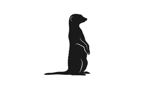 Silhouette of a meerkat standing alert on a white background