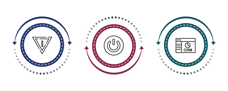 outline marketing icons set - yield, on, crm. editable vector for web and mobile ui