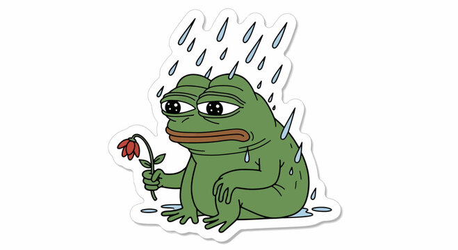 Sad Frog Holding Red Rose.