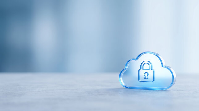 Secure cloud storage with lock icon, cybersecurity data protection, encrypted backup, online privacy, SaaS security and digital insurance concept