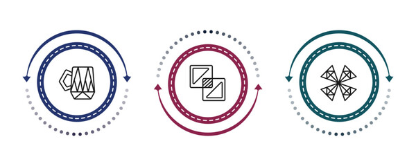 Obraz premium outline geometry collection. icons set - polygonal coffee cup, exclude, polygonal windmill. editable vector for web and mobile ui