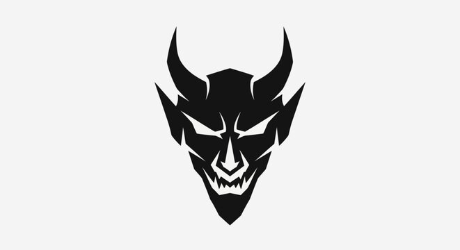 Black devil face icon on white background