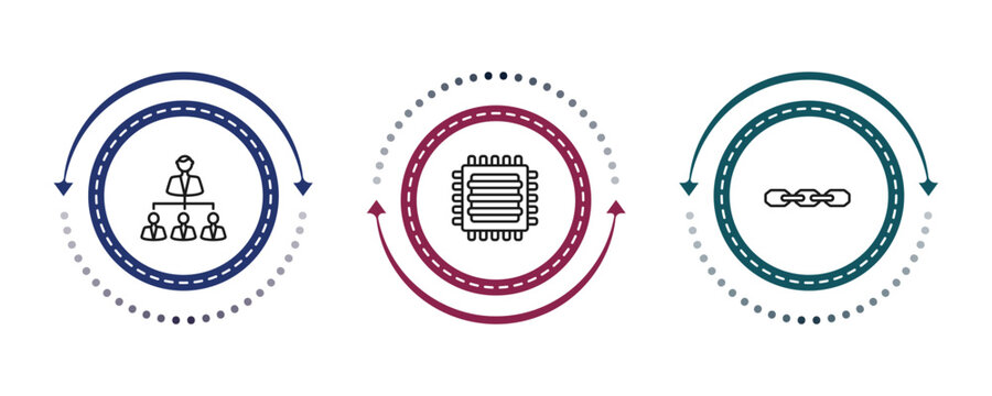 outline general icons set - hr planning, patch crop, chain. editable vector for web and mobile ui