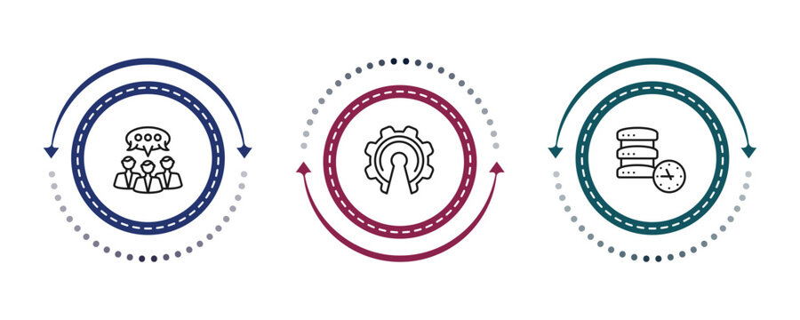 outline general icons set - group opinion, open source, real time data. editable vector for web and mobile ui