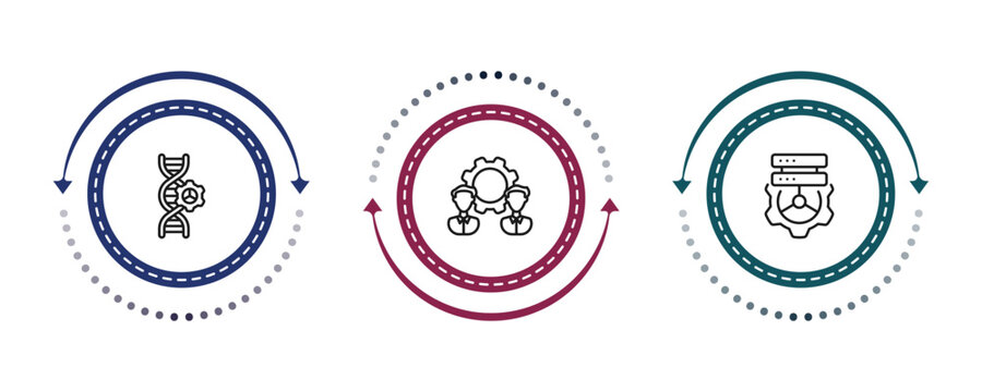 outline general icons set - bioengineering, outsourcing, data engineering. editable vector for web and mobile ui