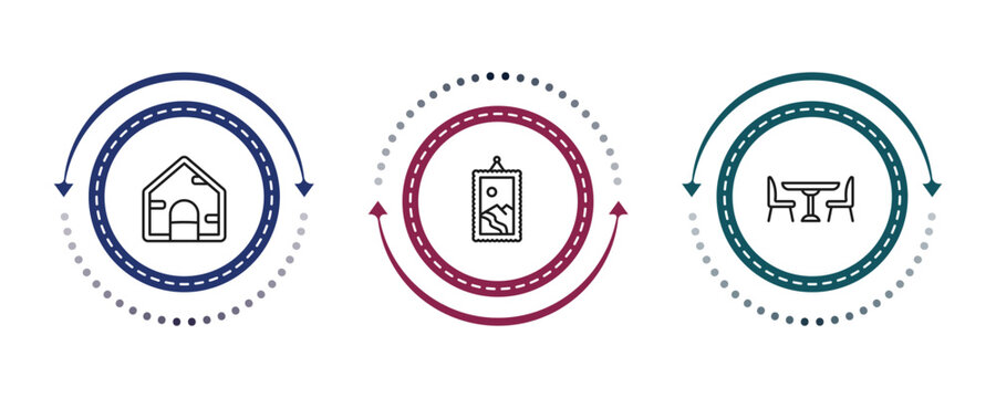 outline furniture & household icons set - dog, frame, dinner table. editable vector for web and mobile ui