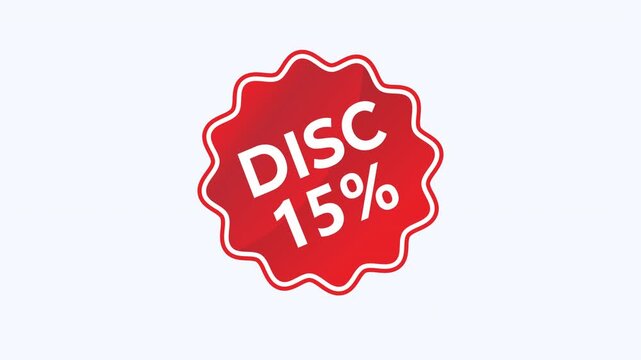 Red starburst fifteen percent discount sticker, suitable for retail promotions. Eyecatching design for advertising campaigns, product packaging, and online marketing strategies.