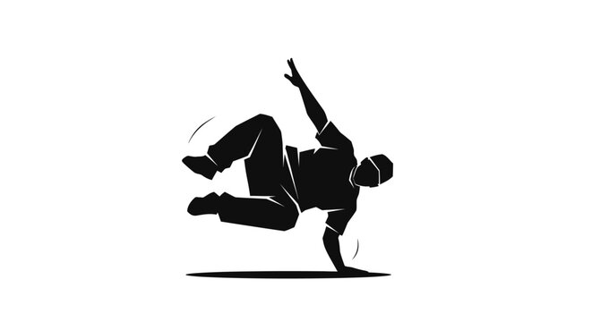 Silhouette of a breakdancer performing a freeze on a white background
