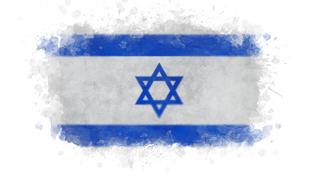 The flag of Israel is presented with a textured, watercolor paint splash effect on a clean white background.