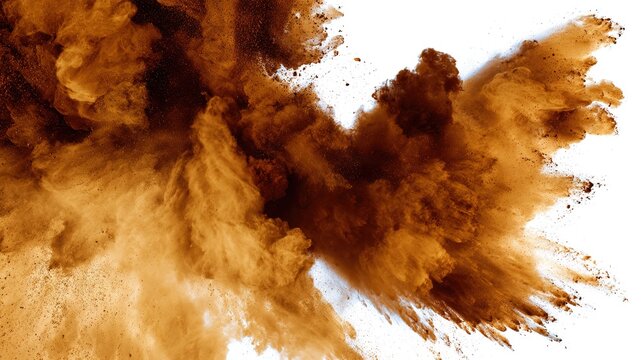holi. A vibrant explosion of brown powder forming organic cloud shapes, inspired by festive color celebrations. event programs.