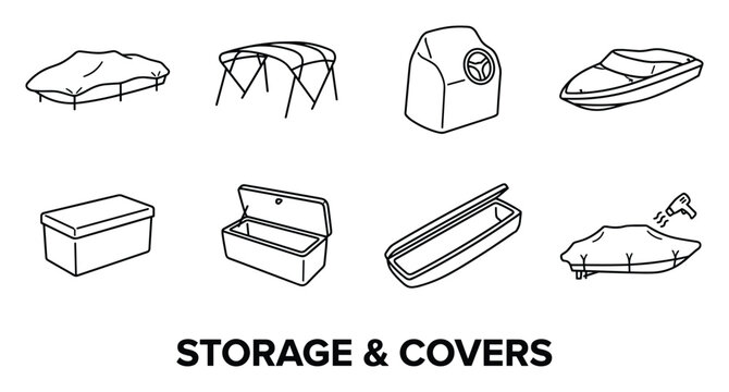 Boat storage covers line art icons for mooring cover bimini frame console snap on cockpit dry storage box.
