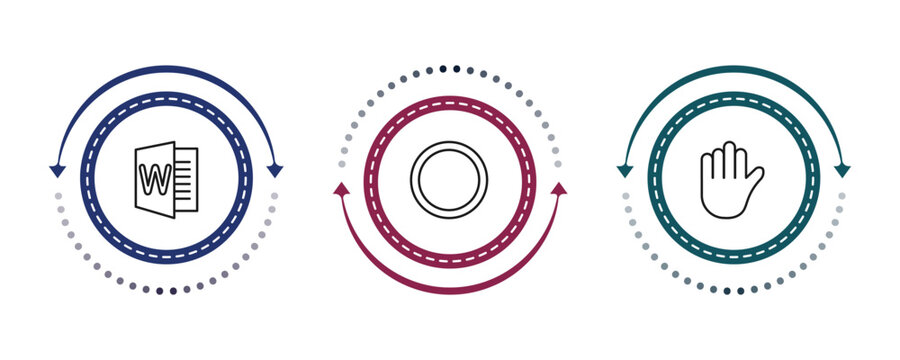 outline category icons set - word, circle, hold. editable vector for web and mobile ui