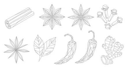 A collection of spice and herb illustrations. © Malikmagak