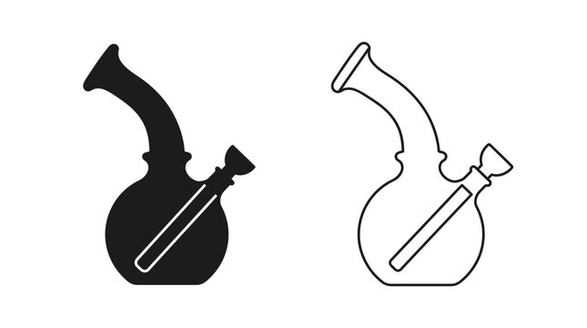 bong silhouette and outline drawing on a white background