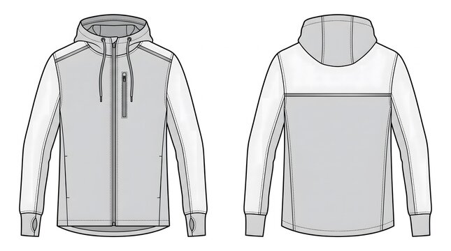 Windbreaker Running Jacket Tech Pack Vector Flat Illustration Front Back Hood Drawcord Reflective Detail Sportswear CAD