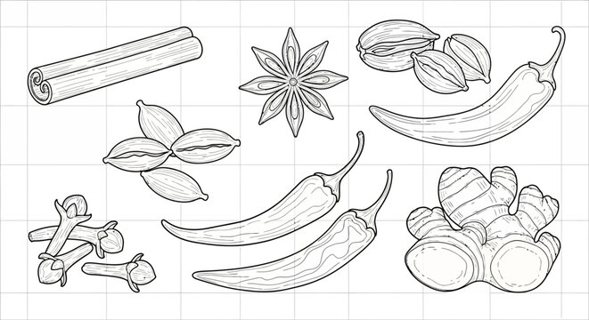 A collection of various spice ingredients.