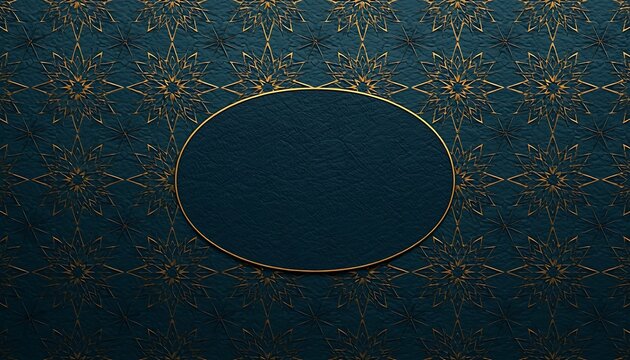 Islamic Geometric Pattern Background Design with Empty Center Text Space in Teal and Gold