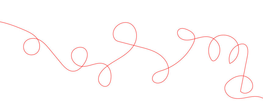 Minimalist pink scribble line vector, continuous hand drawn wavy thread illustration, abstract thin curly string border for creative design