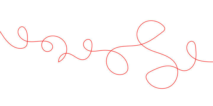 Minimalist pink scribble line vector, continuous hand drawn wavy thread illustration, abstract thin curly string border for creative design