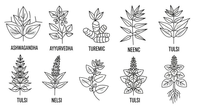 Herbal plants and flowers illustrations.