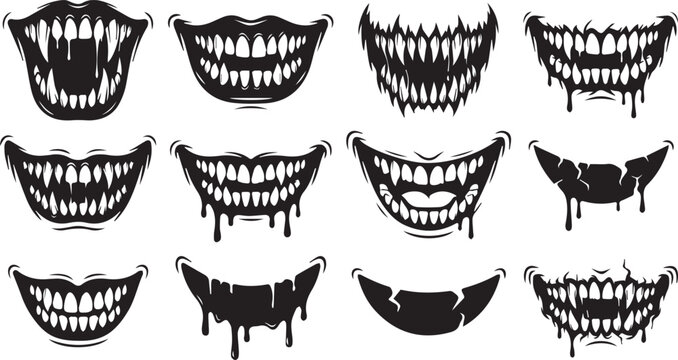 Scary Monster Mouths Set Halloween Vampire Teeth Vectors