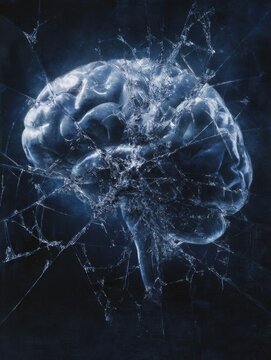 Abstract Illustration Depicting Traumatic Brain Injury with Shattered Neural Network