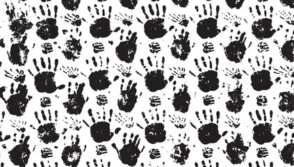 Fototapeta premium Black handprint and fingerprint pattern on white background