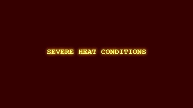 Severe heat conditions intense luminous lettering animation with cyberpunk decoding effect on dark red layout for extreme temperature alerts and dangerous climate warning motion graphic template