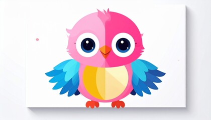 Fototapeta premium Cute cartoon bird with big eyes, colorful feathers, modern flat vector style