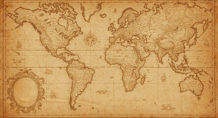 Fototapeta premium Vintage world map parchment background antique travel concept