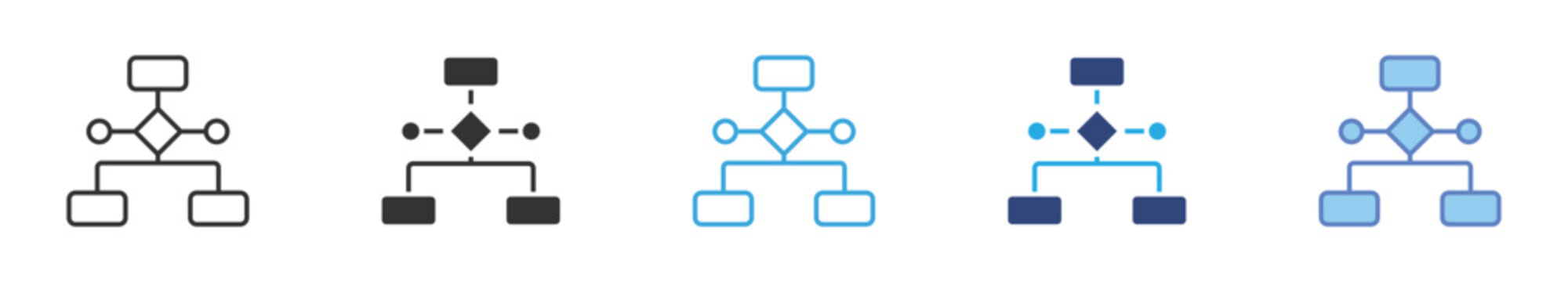 Flowchart Structure Icon Set , workflow diagrams, process mapping symbols, organizational hierarchy, and system architecture vector icons.