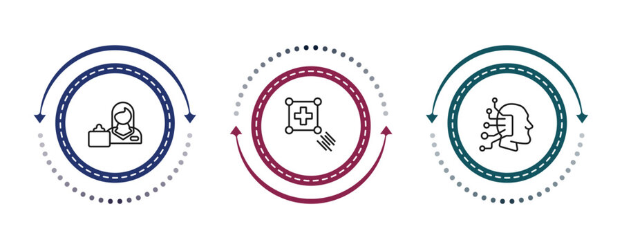 outline artificial intelligence icons set - shop assistant, match moving, available. editable vector for web and mobile ui