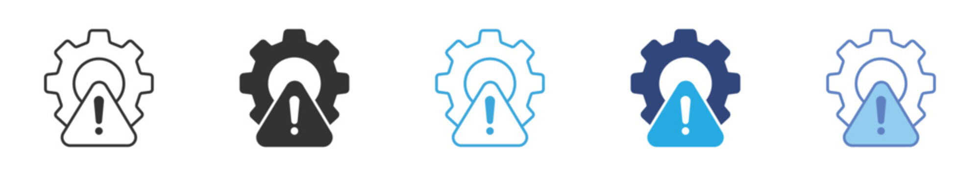 System Warning Settings Icon Set , gear alert notifications, technical issue symbols, configuration warnings, and maintenance vector icons.