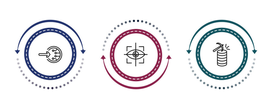 outline artificial intellegence icons set - log in, eye tracking, data mining. editable vector for web and mobile ui