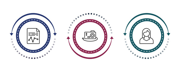 Obraz premium outline artificial intellegence icons set - demographic, ar camera, personal assistant. editable vector for web and mobile ui