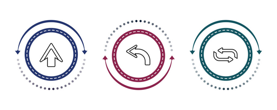 outline arrows icons set - up arrow, backward, looping arrow. editable vector for web and mobile ui