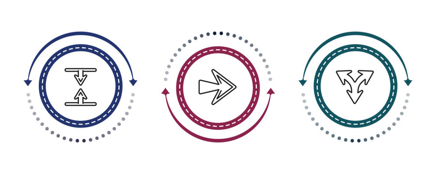 outline arrows icons set - vertical resize, right, split triangle. editable vector for web and mobile ui