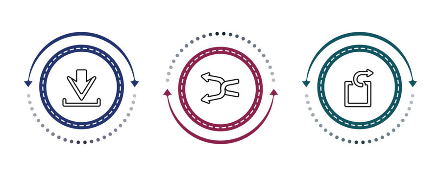 outline arrows icons set - download, shuffle arrows, extract. editable vector for web and mobile ui