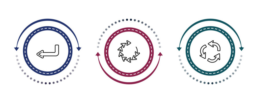 outline arrows icons set - left direction, loading arrows, repeat. editable vector for web and mobile ui