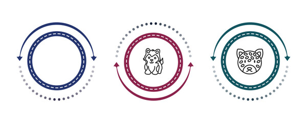 outline animals icons set - weasel, siberian husky, jaguar. editable vector for web and mobile ui © IconArt
