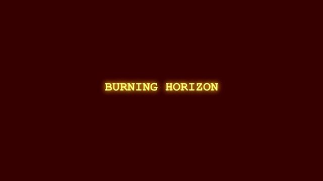 Burning horizon neon text reveal animation with digital glitch effect on dark red background for extreme heatwave global warming climate crisis and environmental danger motion graphics