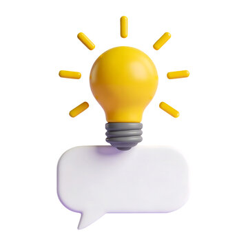 3D Light Bulb in Speech Bubble Icon Creative Idea and Innovation Concept Render