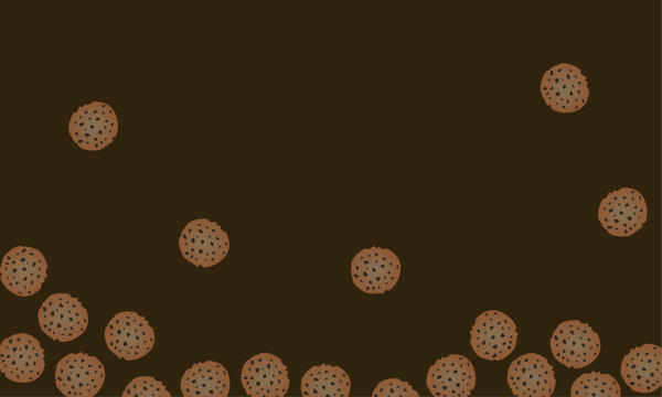 Chocolate Chip Cookie  Pattern. Brown Dessert Background. Minimal Flat Vector Style.