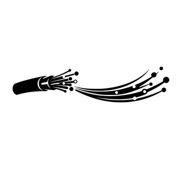 Black fiber optic cable icon with data light signals isolated on white background 
