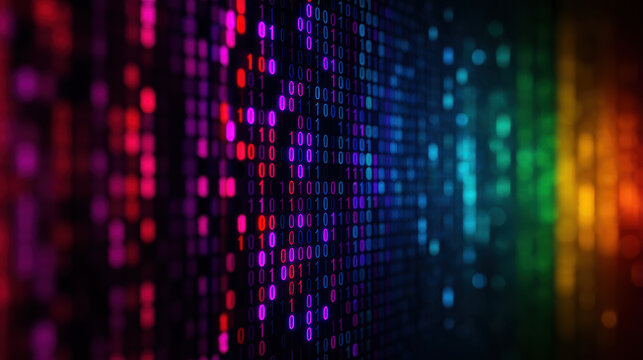 Cyber security binary code background pride month rainbow light abstract technology data encryption network firewall