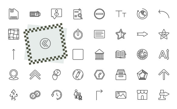 outline user interface icons set - floppy disk save button, battery loaded, open diary, top arrow. editable vector for web and mobile ui