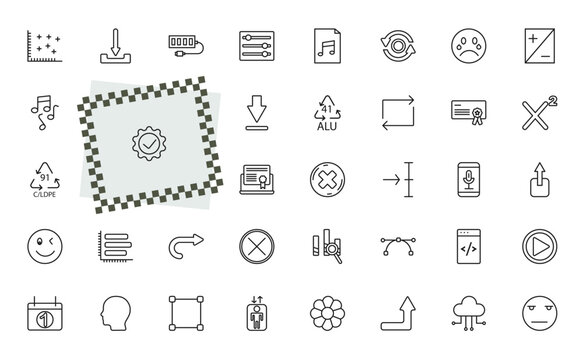 outline user interface icons set - spotted data, download arrow, medium, press play button. editable vector for web and mobile ui